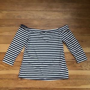 Off the shoulder striped shirt (navy & white)